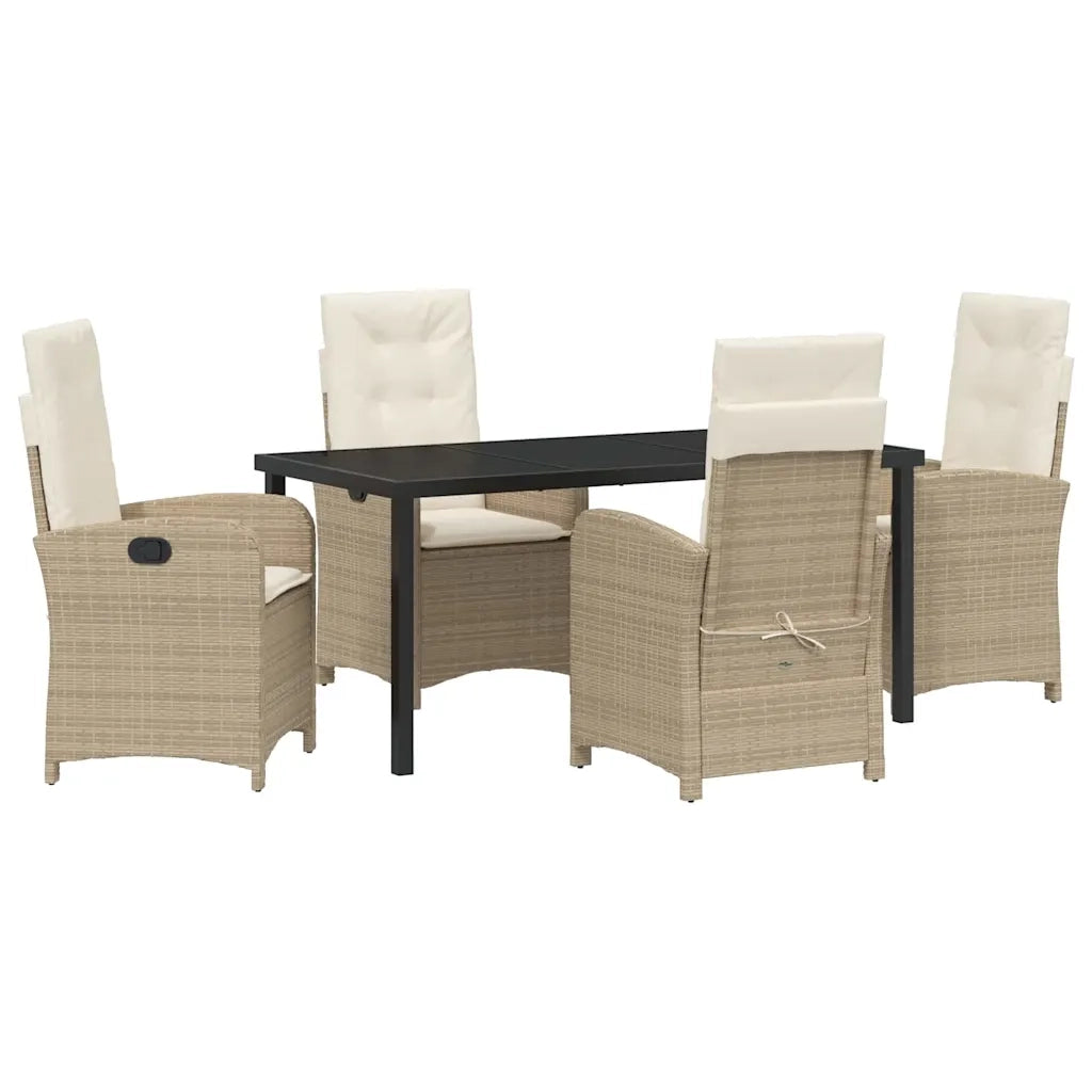 Set da Pranzo per Giardino con cuscino 5 pcs Beige polyrattan