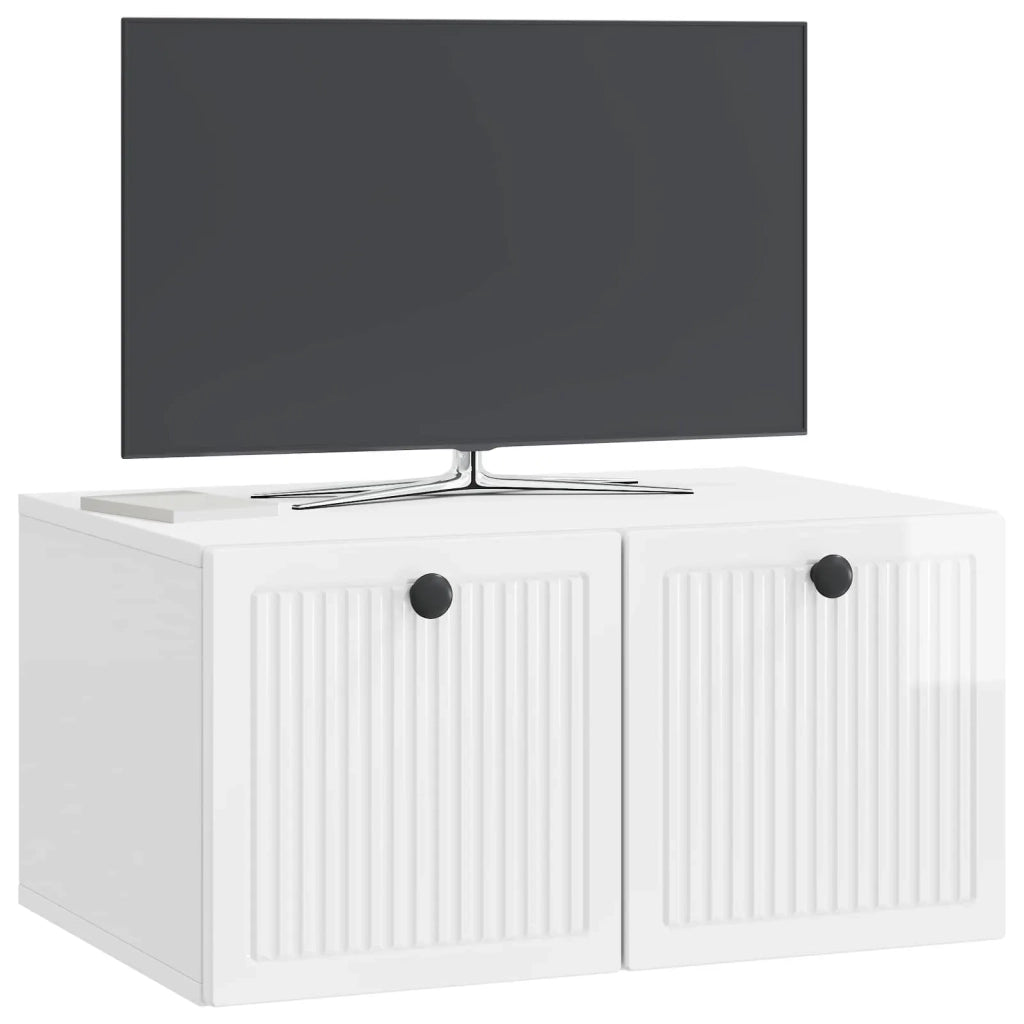 Mobile Porta TV da Muro-Credenza per TV sospesa Bianco Lucido 59,5 x 41 x 30 cm 758172
