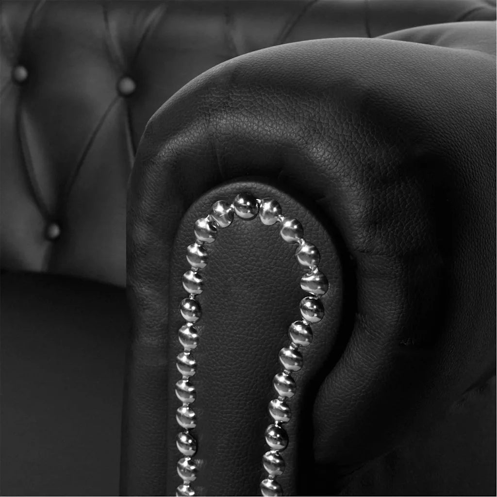 Divano Chesterfield a 2 Posti in Finta Pelle Nero 242369