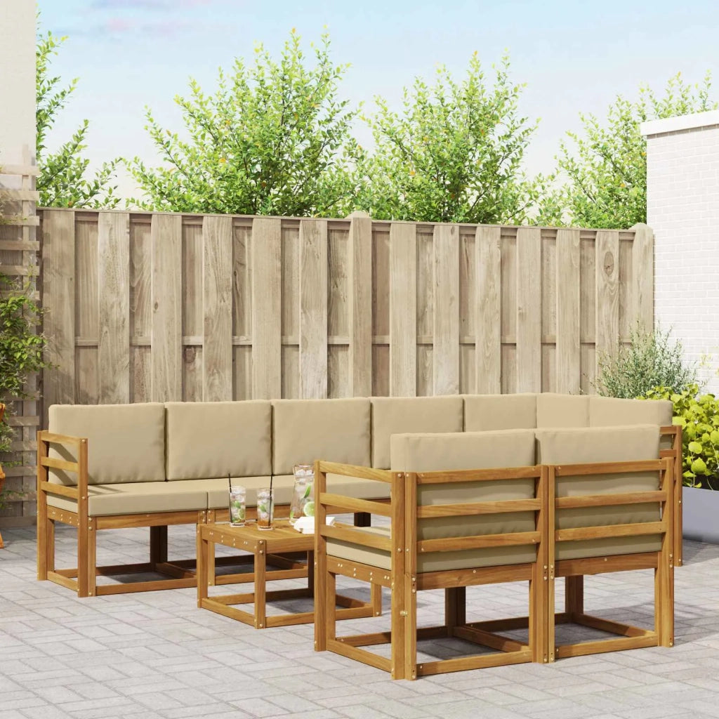 Set di divani da esterno con cuscino 9 pcs Naturale e Beige 3366591