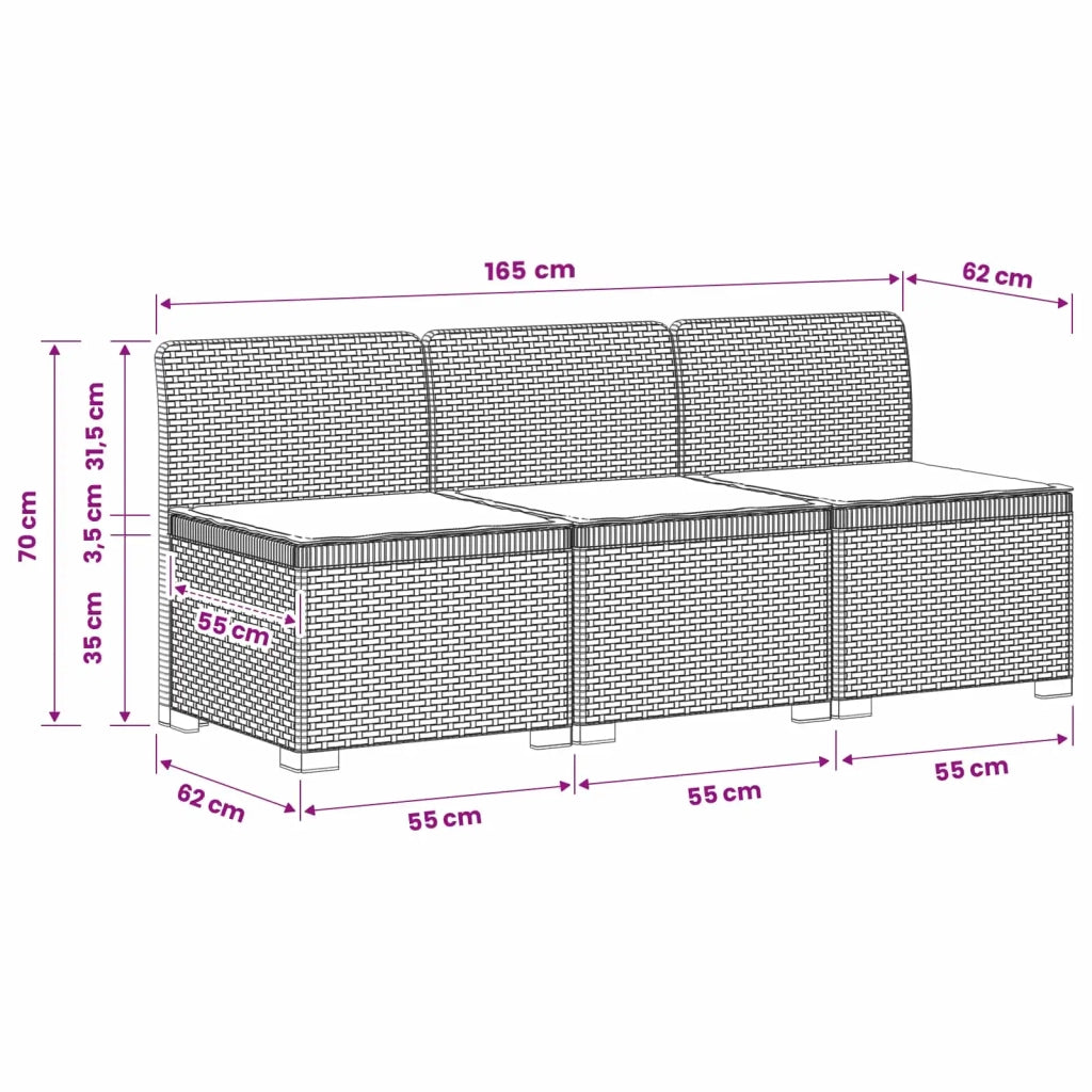 Divano da giardino 3 posti con cuscini in look rattan PP 8011966