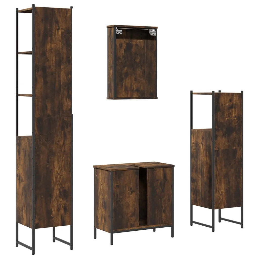 Set Mobili da Bagno | Armadio da bagno 4 pz Rovere Fumo in Legno Multistrato