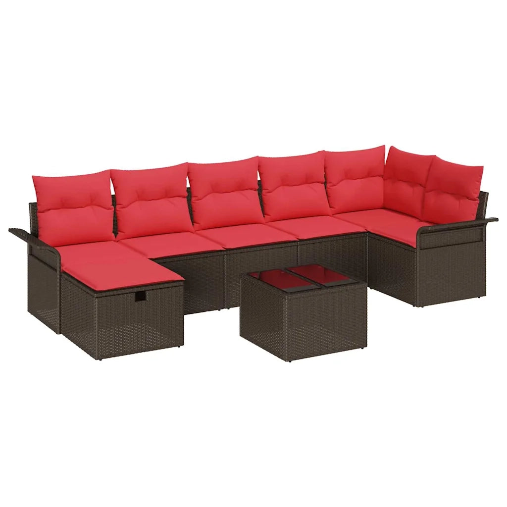 Set Divano da Giardino 8 pcs Marrone e Rosso polyrattan 3358913
