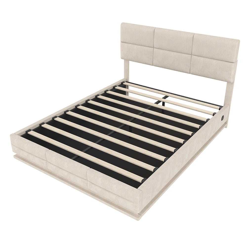 Letto 140x200cm?- Xylo - velluto USB LED idraulico beige