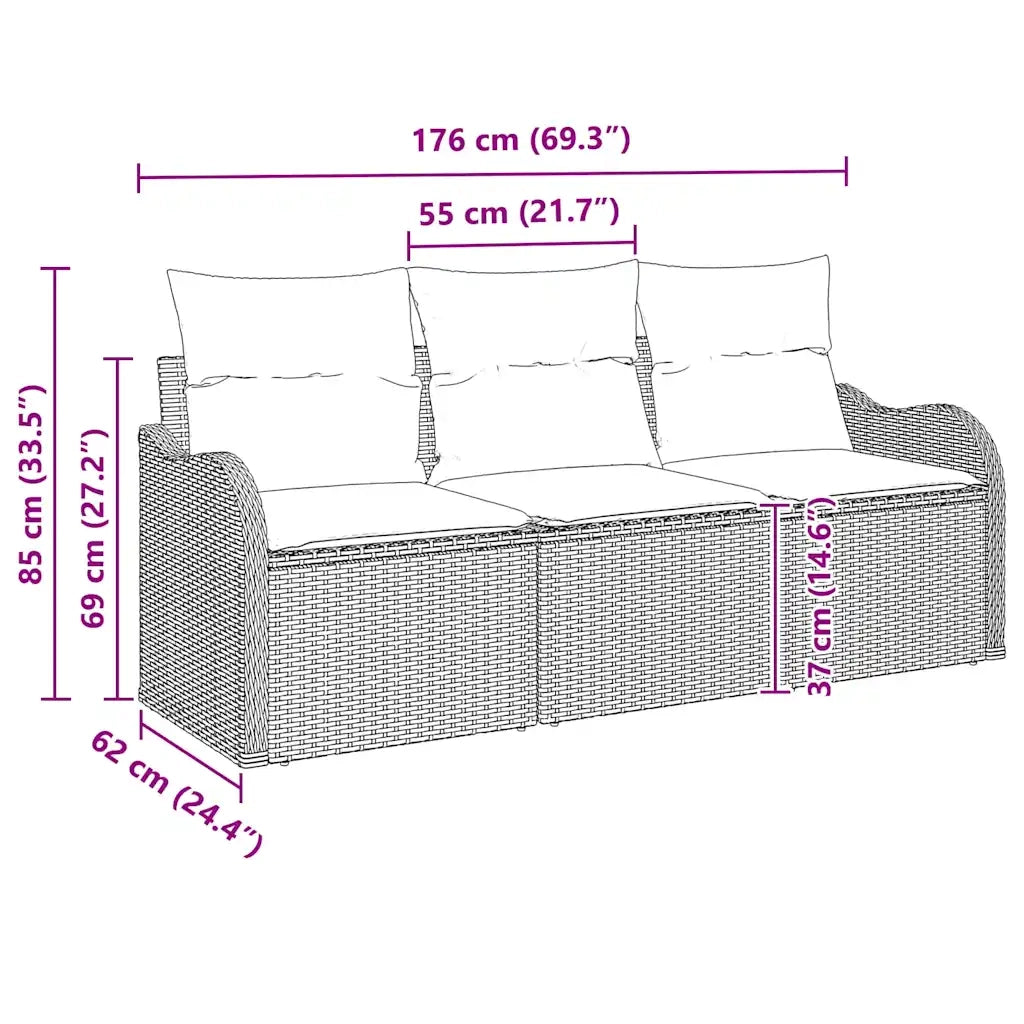 Set Divano da Giardino con cuscino 3 pcs Beige polyrattan 3345560