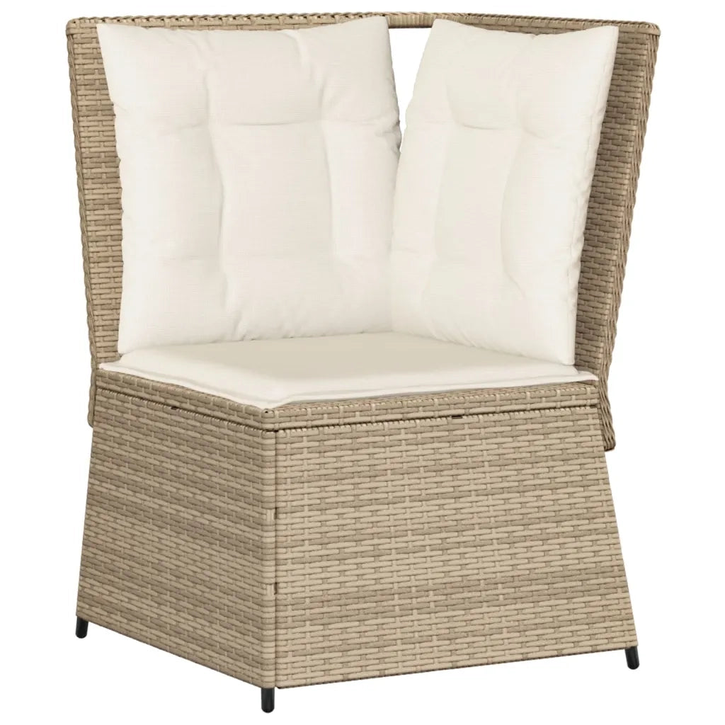 Divano Angolare da Giardino con Cuscini Beige in Polyrattan 368986
