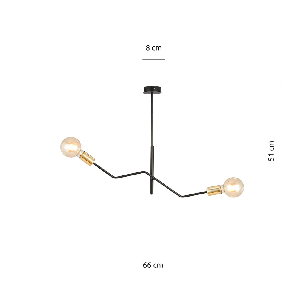 Sospensione Industrial 2 Luci Temi In Acciaio Nero E Oro Bracci Regolabili