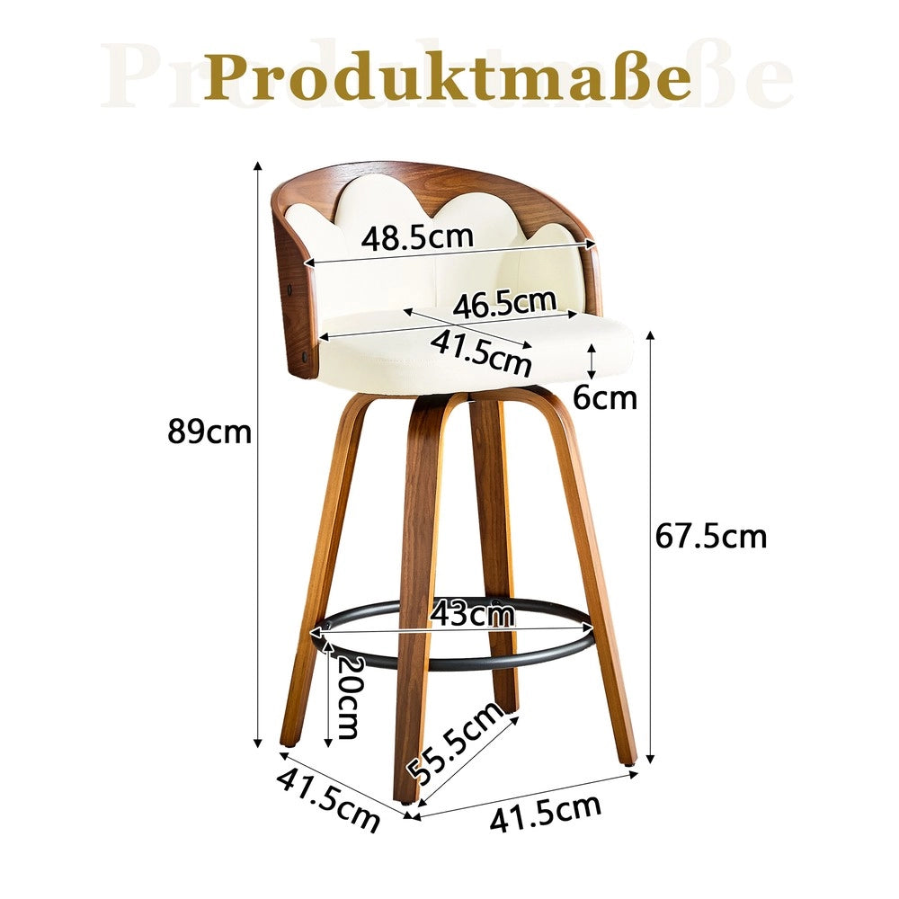Set 2 Sgabelli da Bar con Schienale Floreale ¨C MINIMAL ¨C Legno Curvato, Ecopelle, Metallo, Moderno