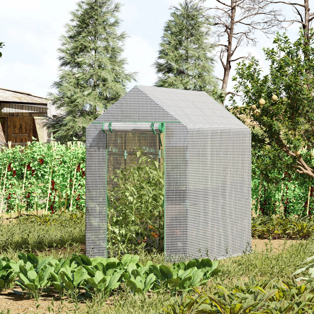 Serra da Giardino a Casetta con Rivestimento in PE ¨C Xylo ¨C 4 Ripiani, Porta a Cerniera, 186x120x190cm, Bianco