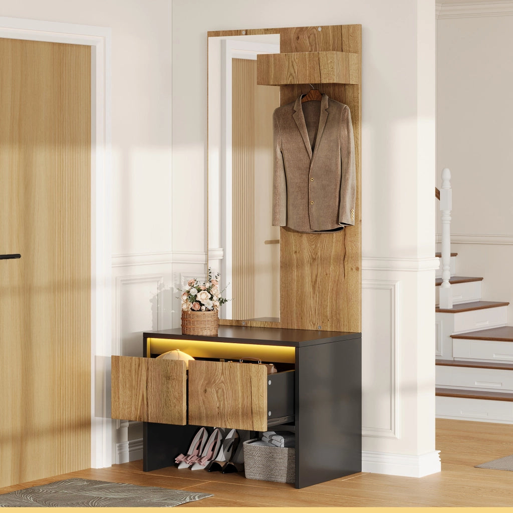 MOBILE INGRESSO 3 in 1 60x38x145 cm con specchio, appendiabiti e 2 cassetti
