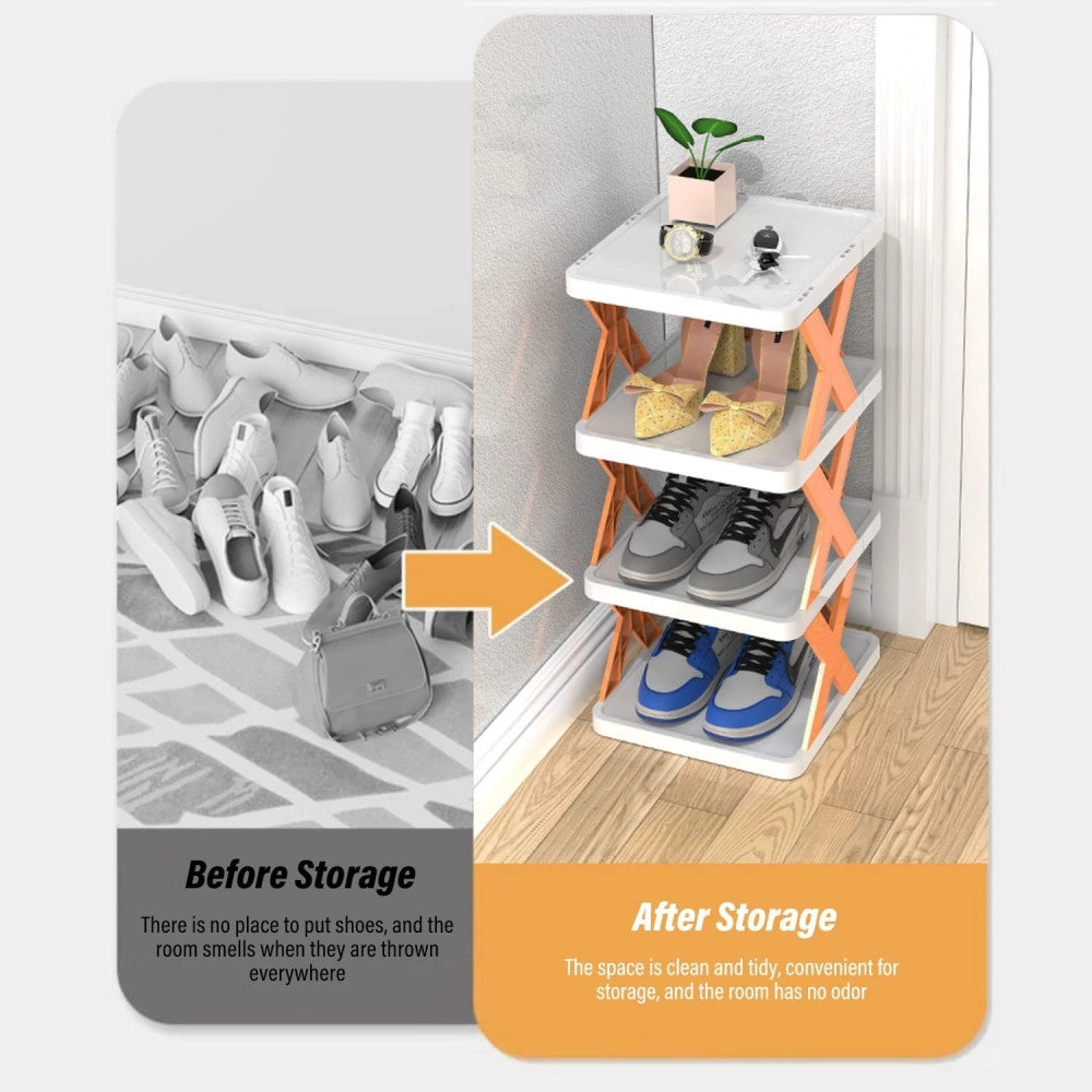 Trade Shop - Organizer Per Scarpiera Verticale Montaggio Rapido 7 Livelli Ripiano Pieghevole -