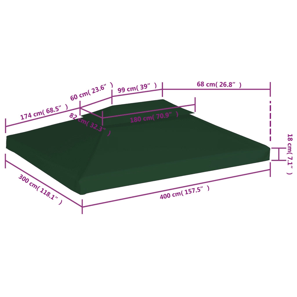 Telo di Ricambio per Gazebo 310g/m² Verde 3x4m 40882