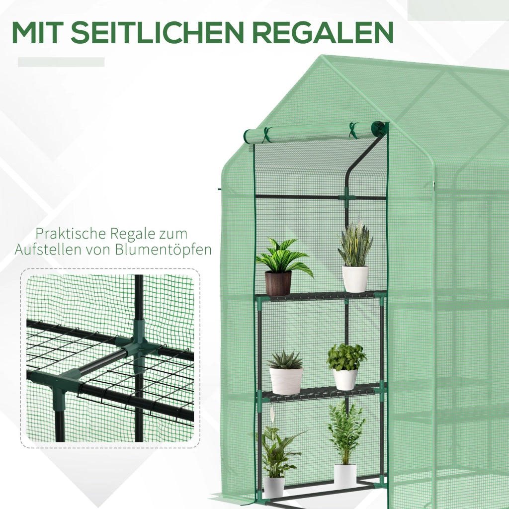 Serra da giardino con 8 ripiani ¨C zephmum ¨C verde acciaio plastica 143x138x190 cm