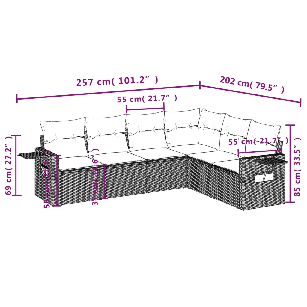 Set Divano da Giardino 6pz con Cuscini Grigio Chiaro Polyrattan 3252549