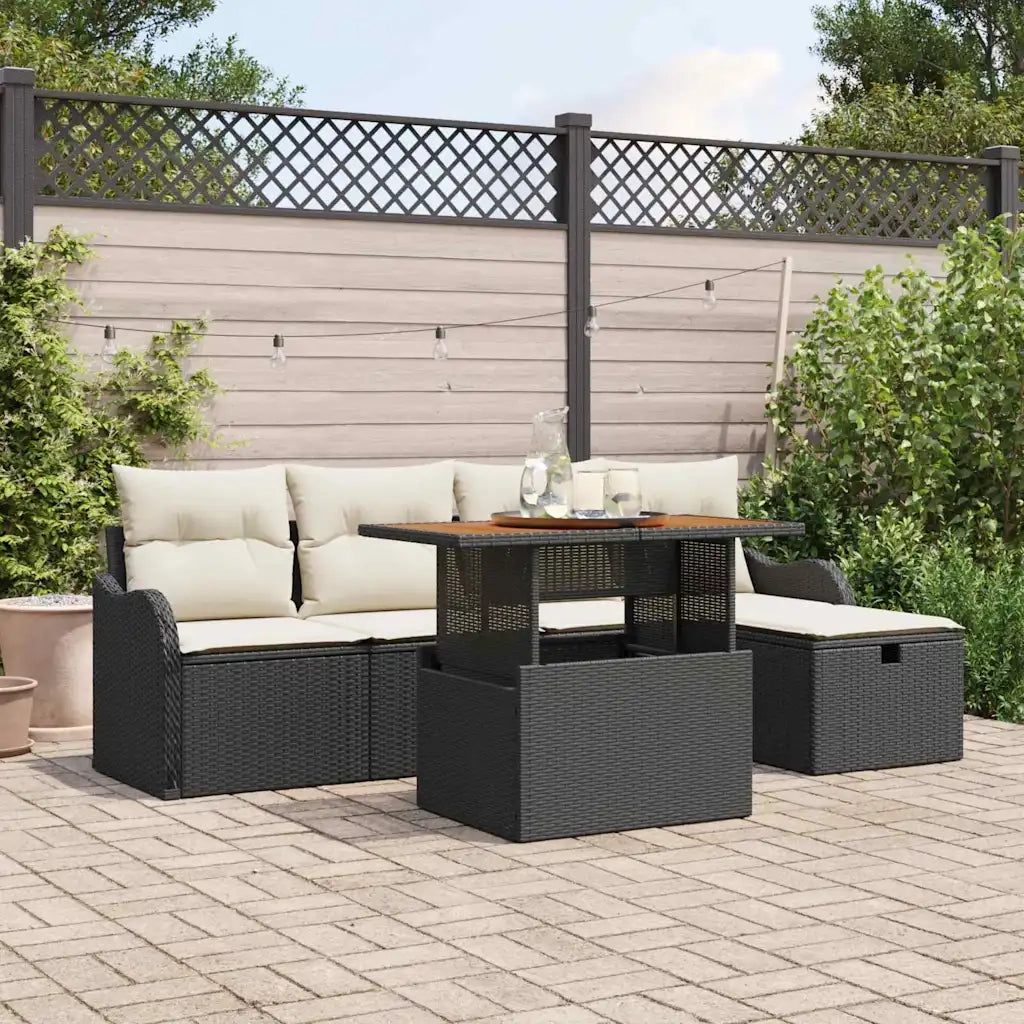 Set Divano da Giardino con cuscino 6 pcs Nero polyrattan 3359932