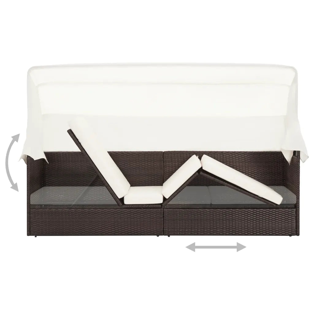 Divano da Giardino con Tettoia-Sofa da Giardino-Divano da esterno in Polyrattan Marrone