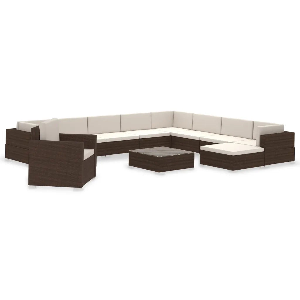Set Divani da Giardino 12 pz con Cuscini in Polyrattan Marrone 41262