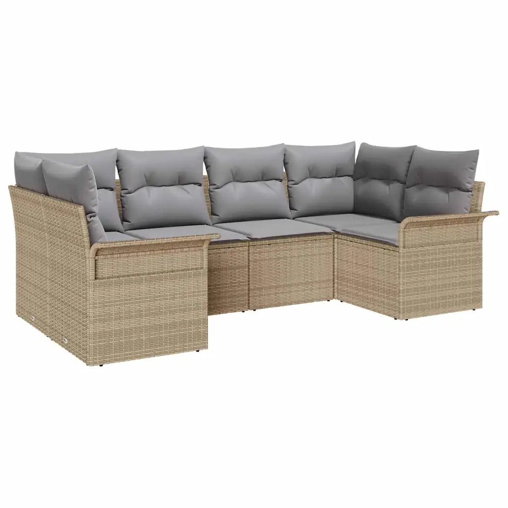 Set Divano da Giardino con cuscino 6 pcs Beige Poly Rattan