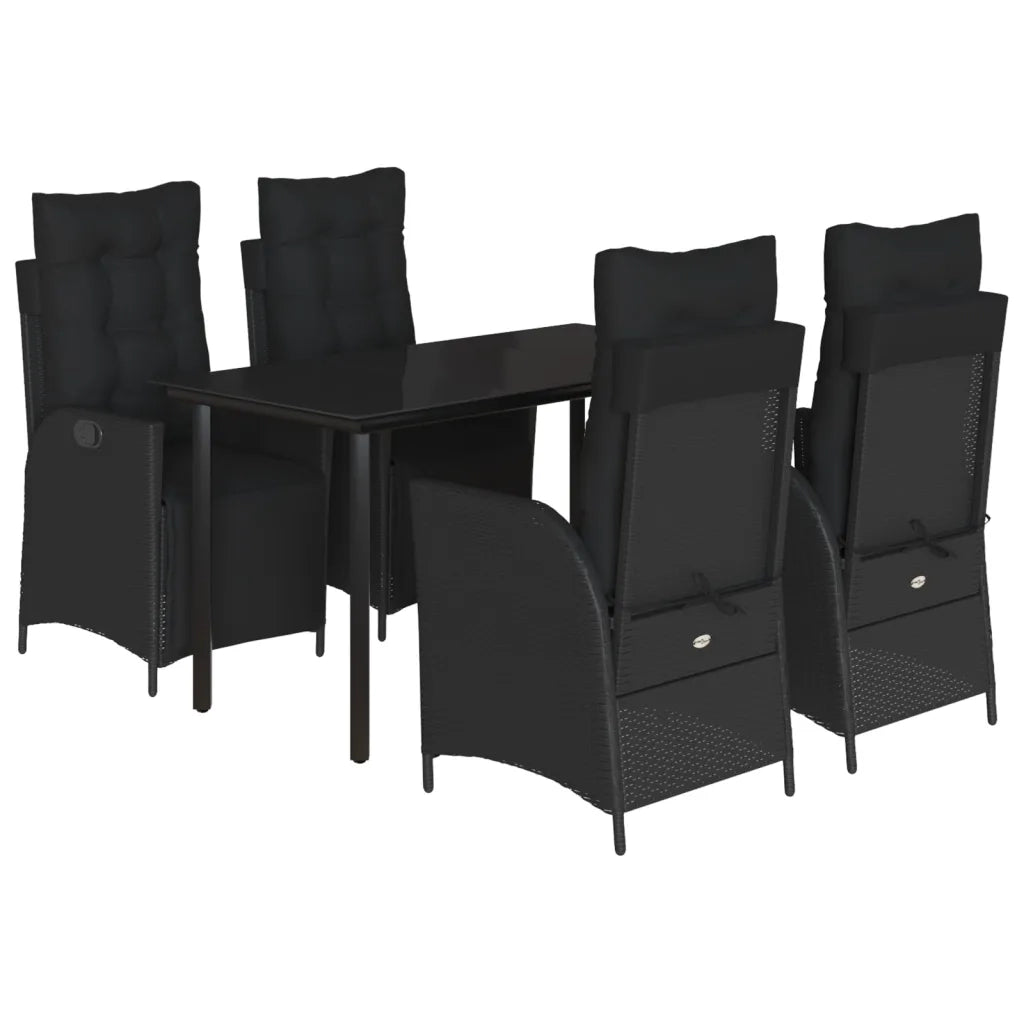 Set da Pranzo da Giardino 5 pz Nero con Cuscini in Polyrattan