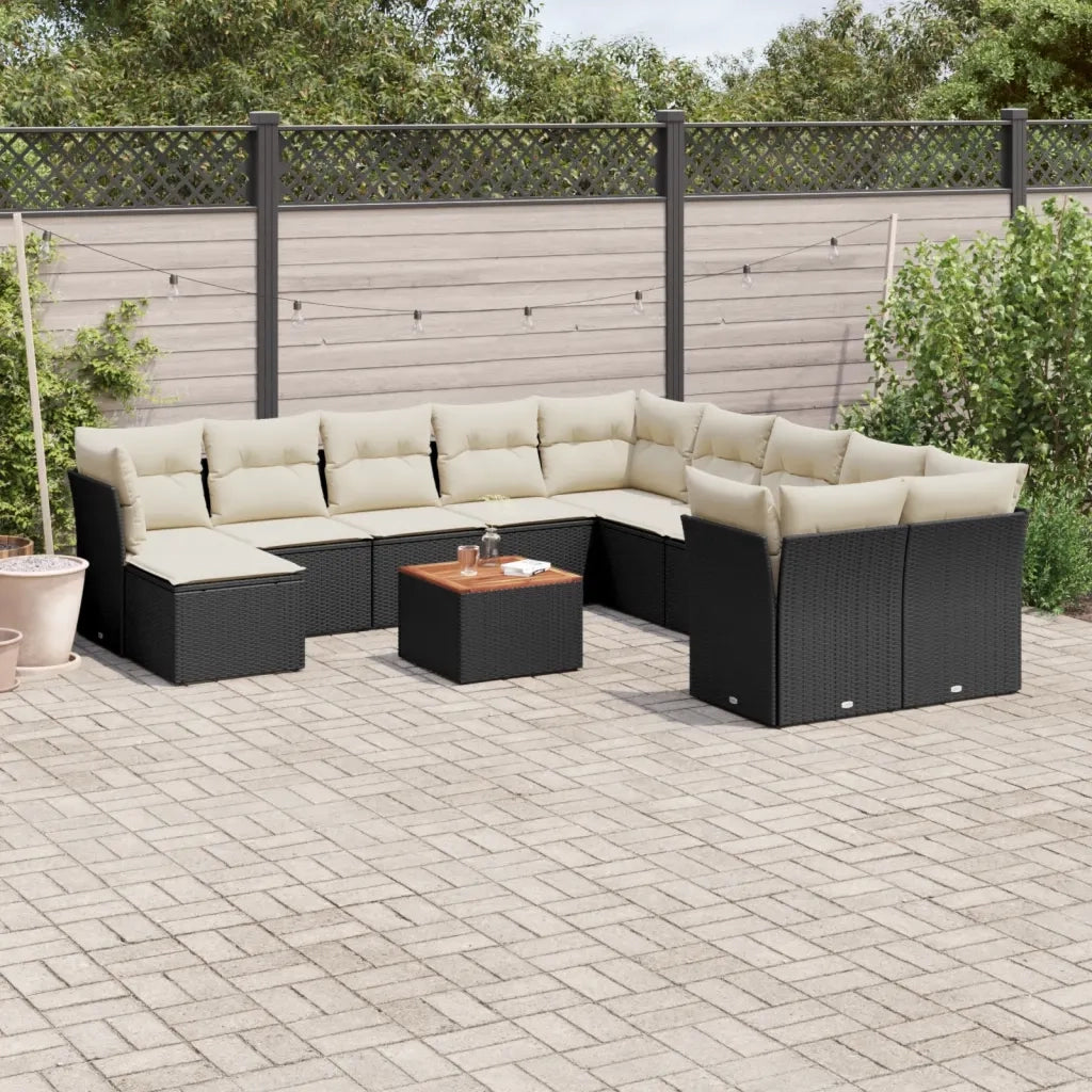 Set Divani da Giardino 12 pz con Cuscini Nero in Polyrattan 3256308
