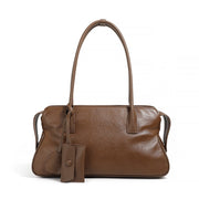 Borsa a tracolla da donna in vera pelle, modello tote o hobo, marrone.