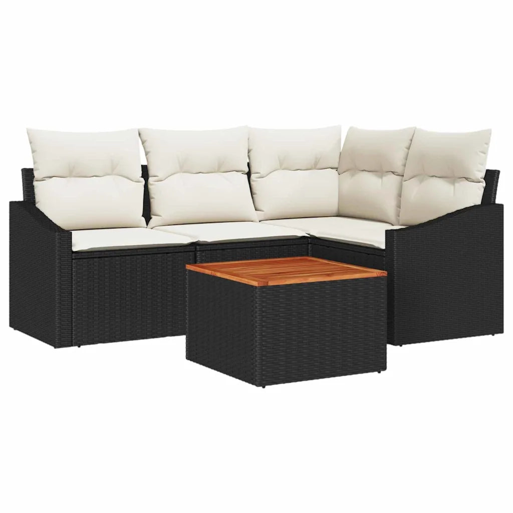 Set Divano da Giardino 5 pcs Nero e Crema polyrattan 3356493
