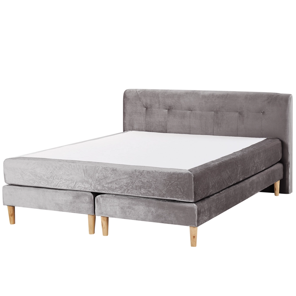 Letto in velluto grigio tappezzeria 160 x 200 cm Continental con materasso a molle