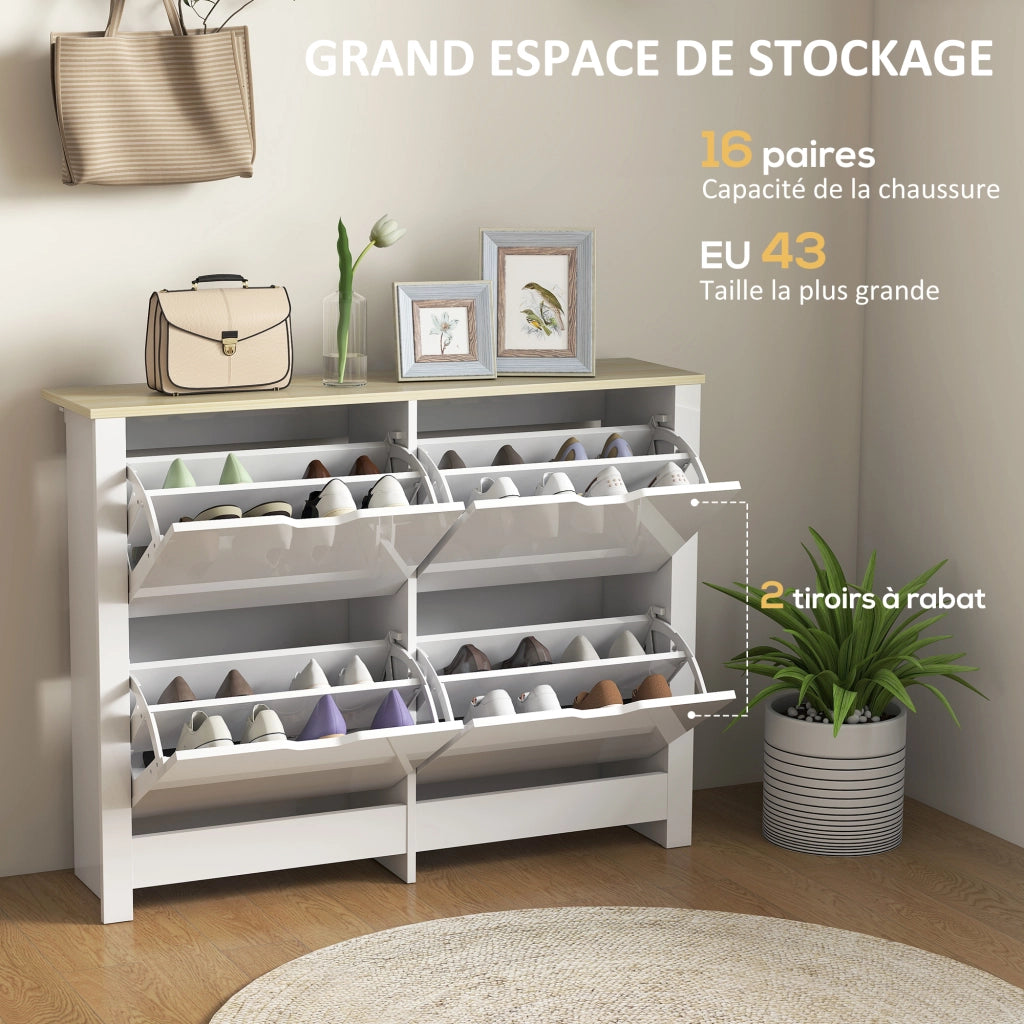 Scarpiera con cassetti e ripiani ¨C Minimal ¨C 105x26x80 cm bianco rovere