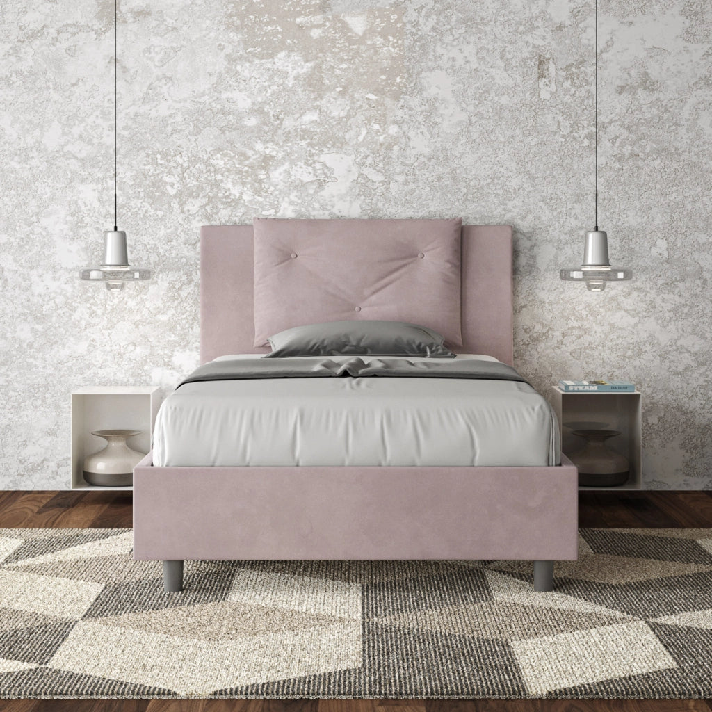 BS COM Letto singolo senza rete imbottito 100x210 microfibra glicine