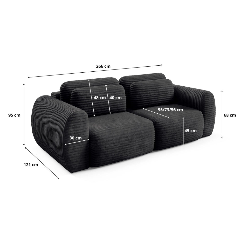 Golgi, Divano Letto 2 Posti Contenitore, 266x121 cm Nero