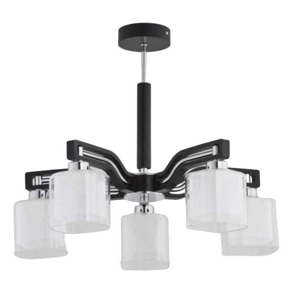 Plafoniera nera moderna 5 luci vetro bianco E14 Consul