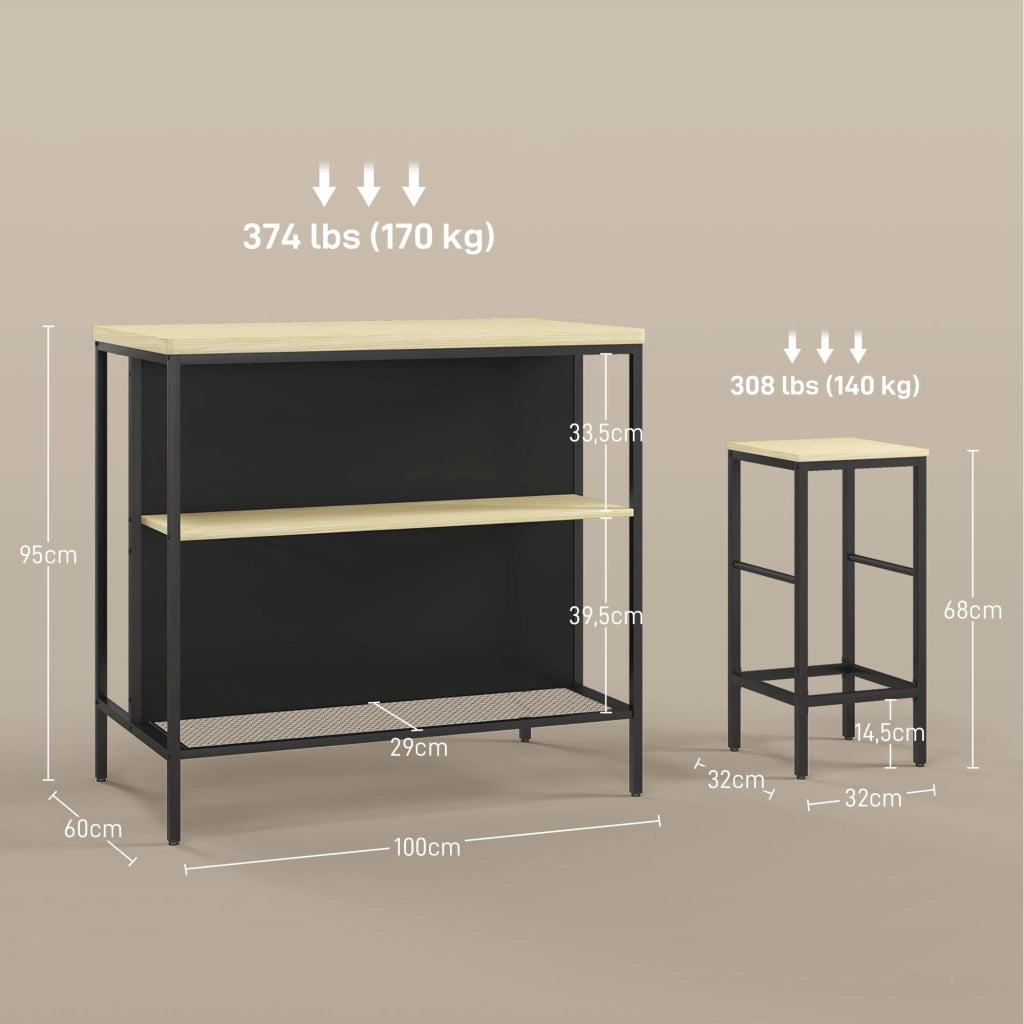 Set di sgabelli da bar con tavolino ¨C Minimal ¨C Nero/Rovere