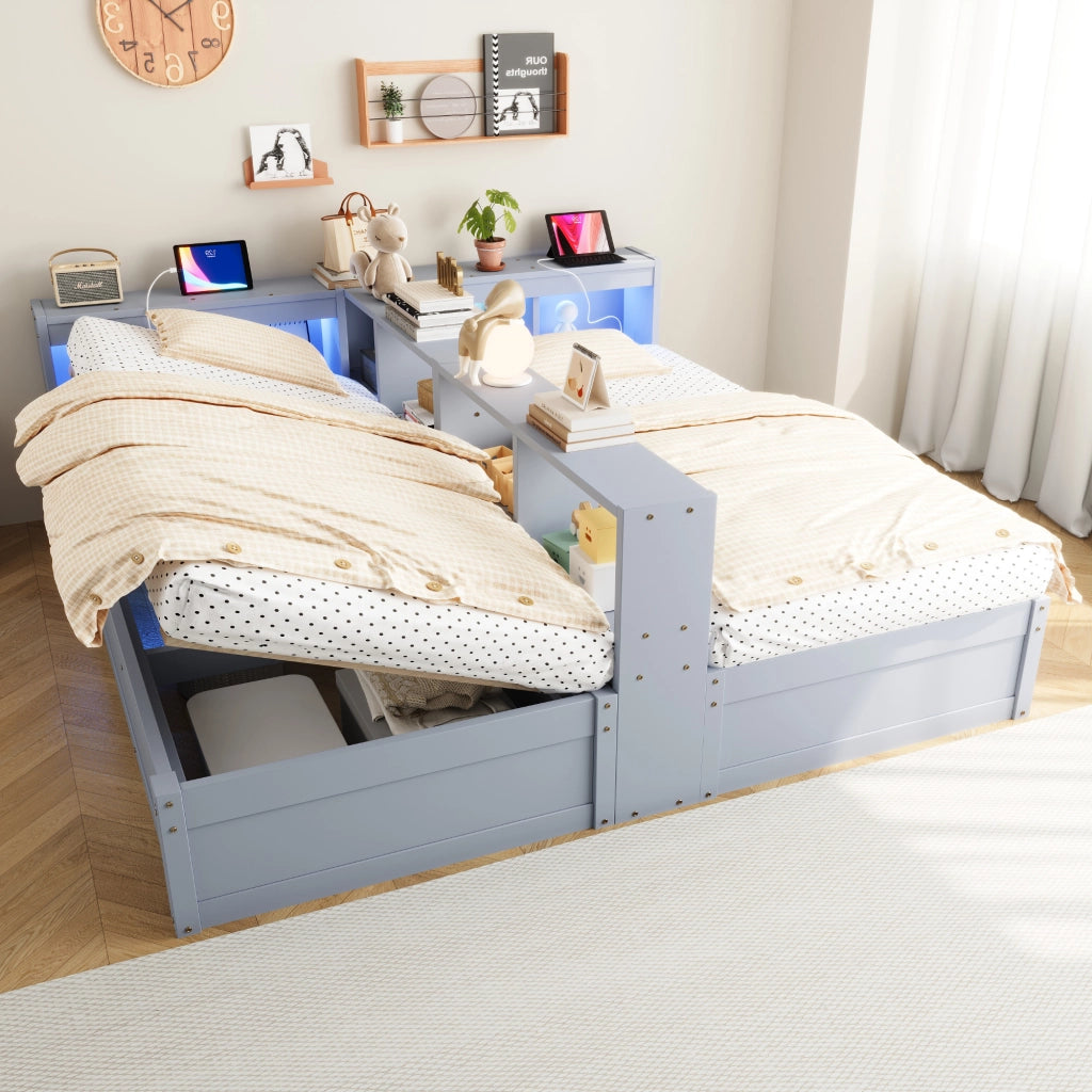 Letto Estraibile 90/180 x 200 cm; 2 Posti; con LED; prese e contenitore