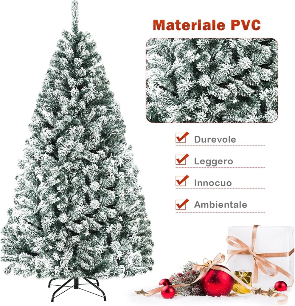 Albero di Natale Innevato 180 cm, Albero di Natale con 600 Rami Folti e Base di Metallo con Cuscinetti Antiscivolo, Ideale per Casa, Ufficio e Negozio (180cm)