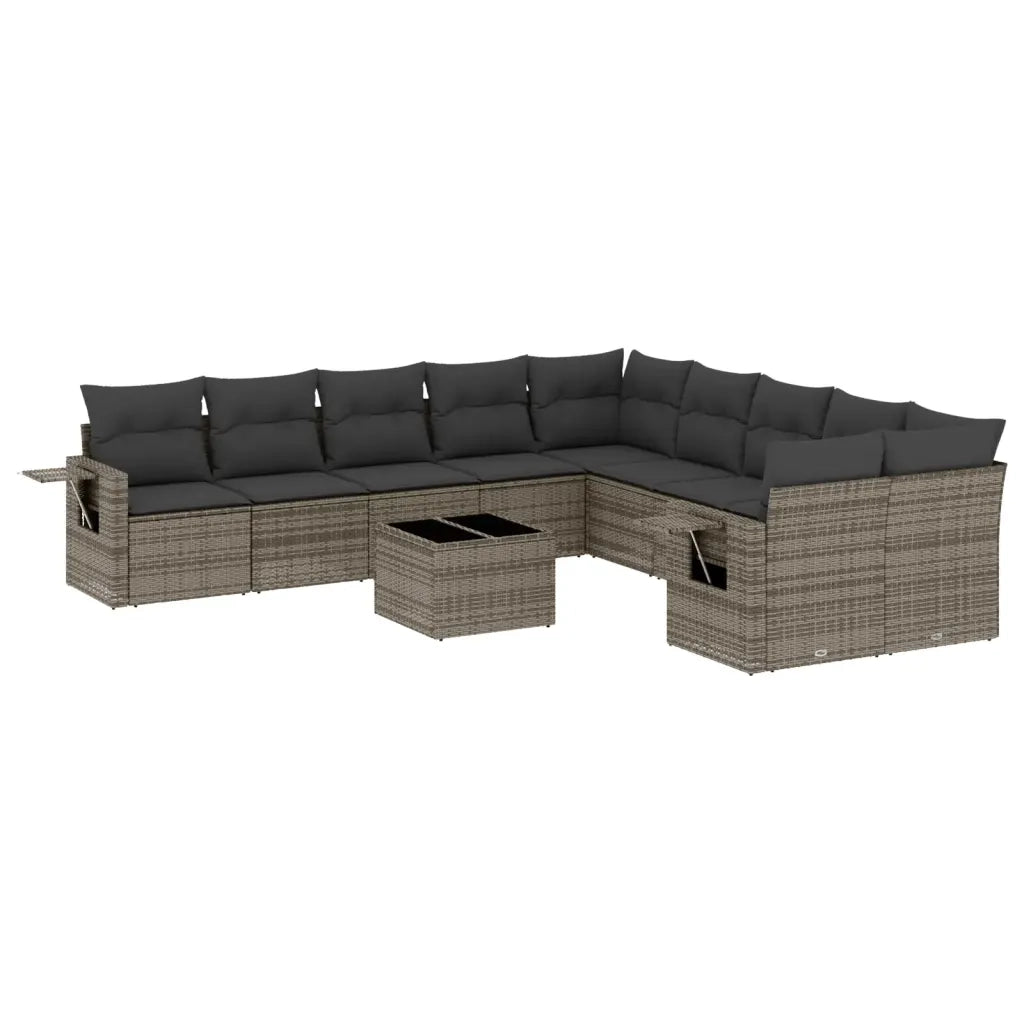 Set Divani da Giardino 11 pz con Cuscini in Polyrattan Grigio