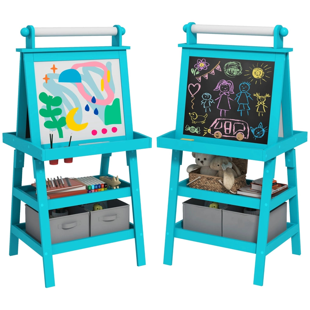 Lavagna per Bambini 3 in 1 con Cavalletto 59x48x118 cm Blu