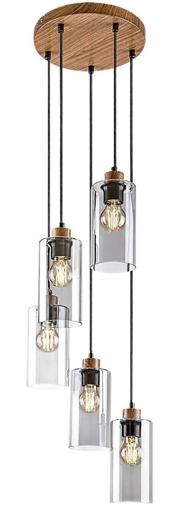 Lampadario Rabalux Tanno 5 luci E27 rovere fumé moderno
