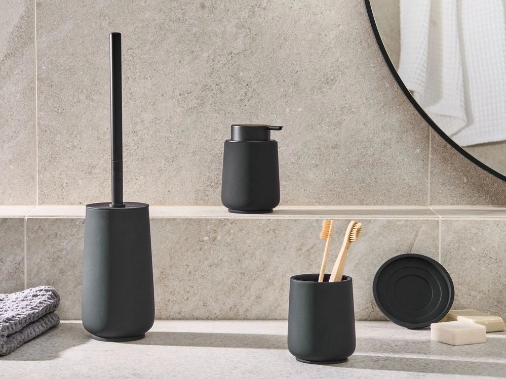 Set di 4 accessori in poliresina nera per il bagno stile elegante semplice
