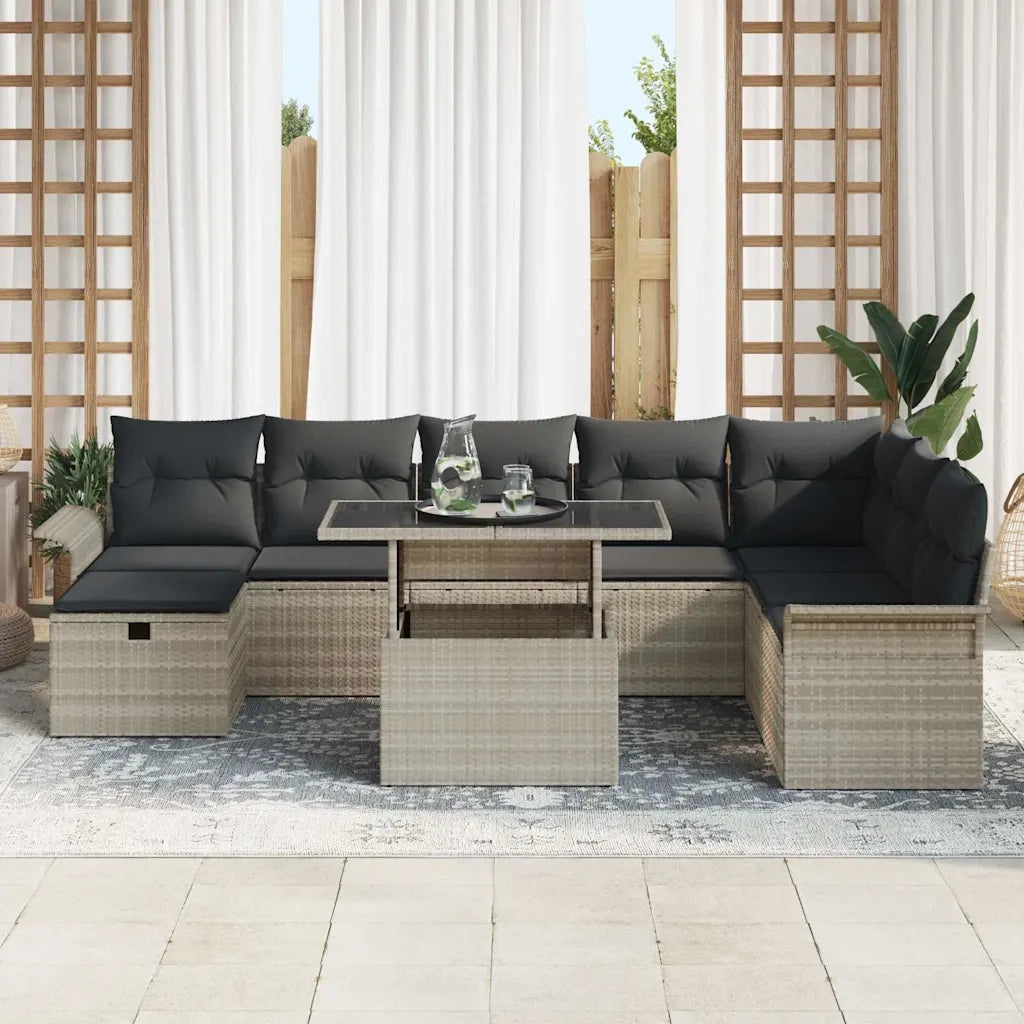 Set Divano da Giardino 9 pcs Grigio chiaro Poly Rattan 3359699