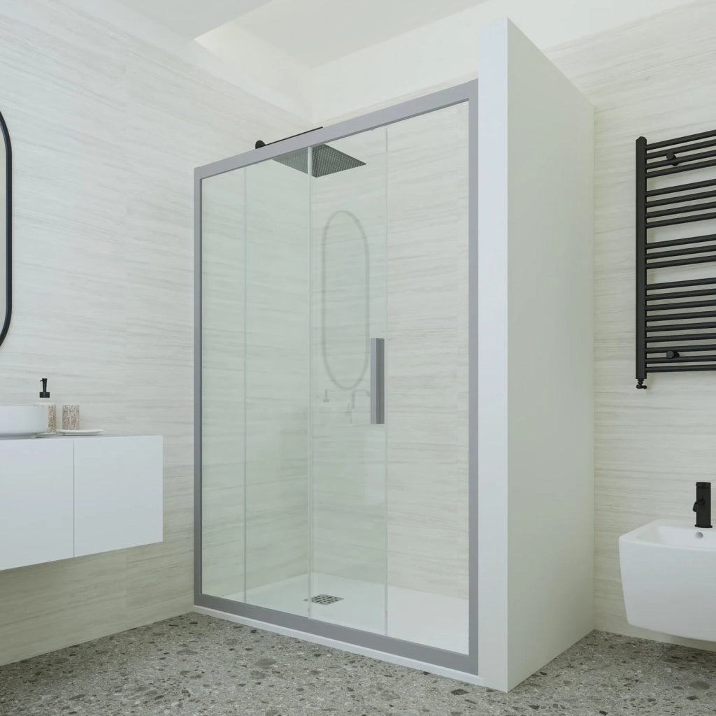 Porta doccia scorrevole 120 CM H 200 Vetro Trasparente Profilo Silver mod. Deco