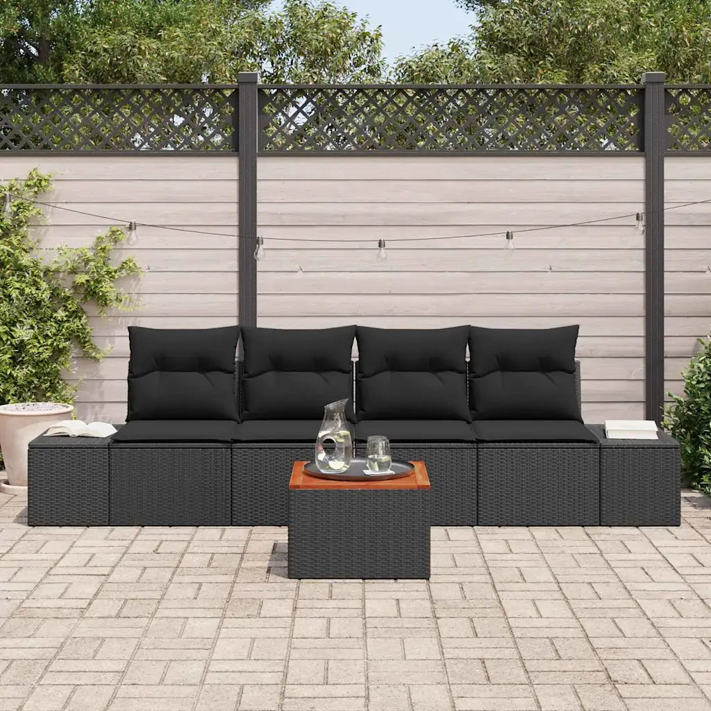 Set Divano da Giardino con cuscino 5 pcs Nero polyrattan 3347891