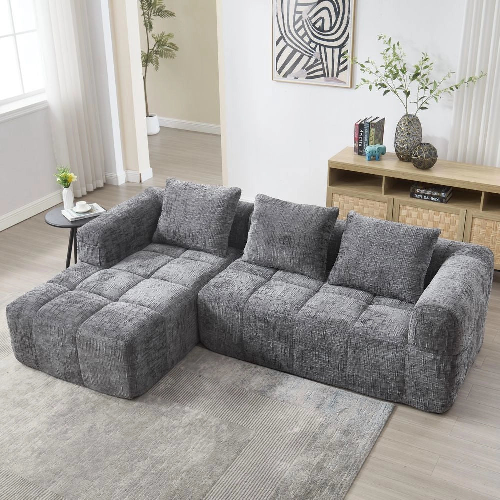 Divano modulare - Xylo - 3 posti forma L chenille tasche grigio