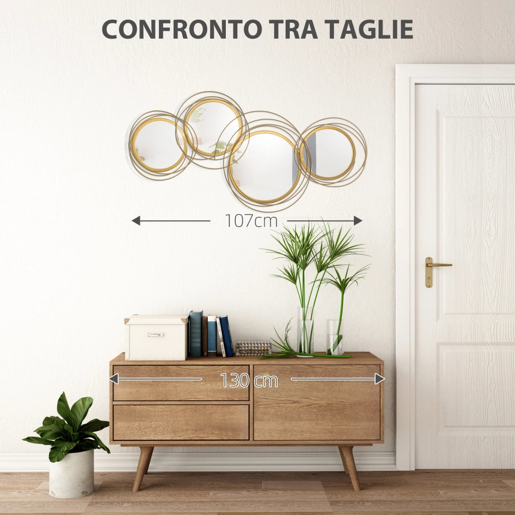 Decorazione Murale 3D Metallo Specchi Cerchi ¨C Xylo ¨C Oro 107x56cm