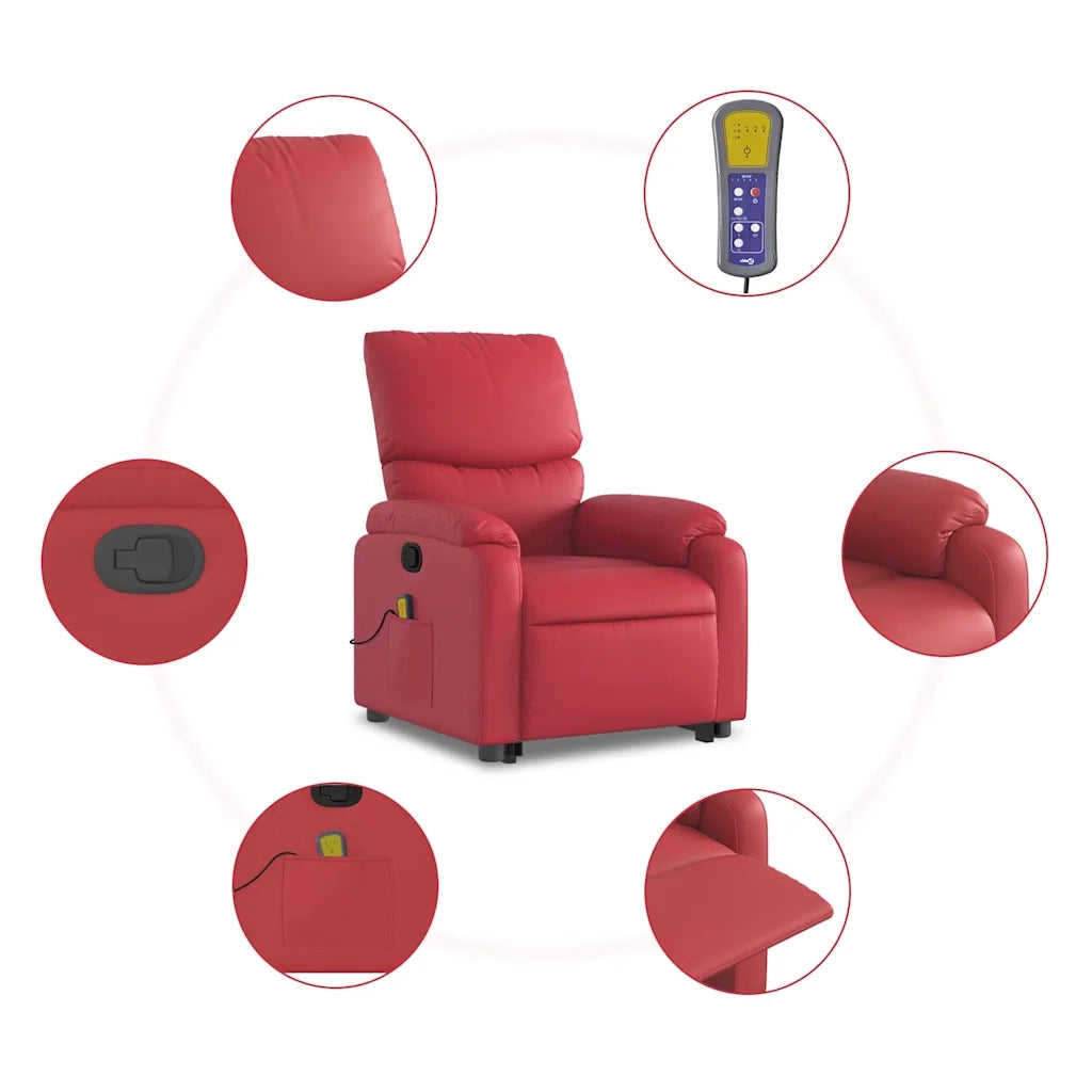 Poltrona | Sedia Relax Alzapersona Reclinabile Massaggio Rosso in Similpelle