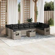 Set Divani da Giardino 11 pz con Cuscini in Polyrattan Grigio