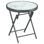 Tavolino da caff¨¨ pieghevole ¨C Xylo ¨C piano effetto marmo vetro temperato rotondo ?45x50cm bianco