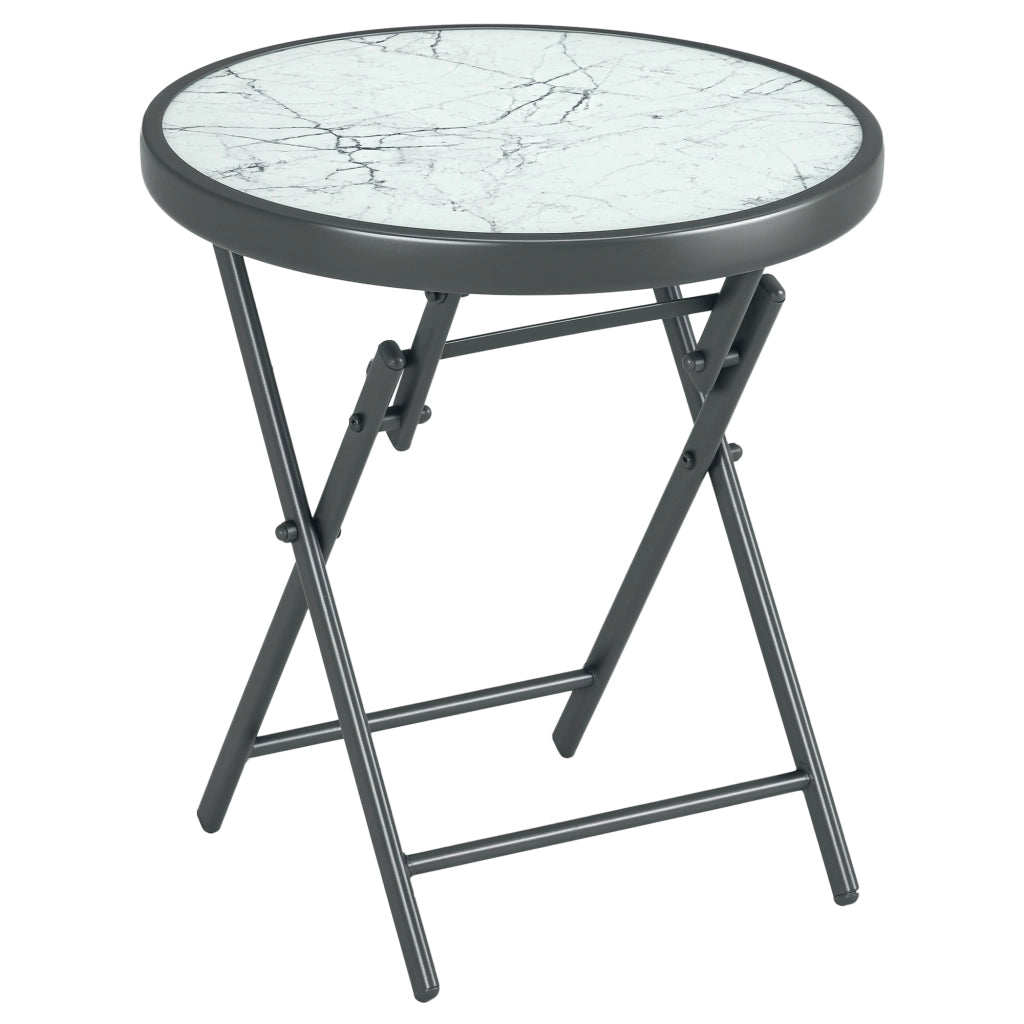 Tavolino da caff¨¨ pieghevole ¨C Xylo ¨C piano effetto marmo vetro temperato rotondo ?45x50cm bianco