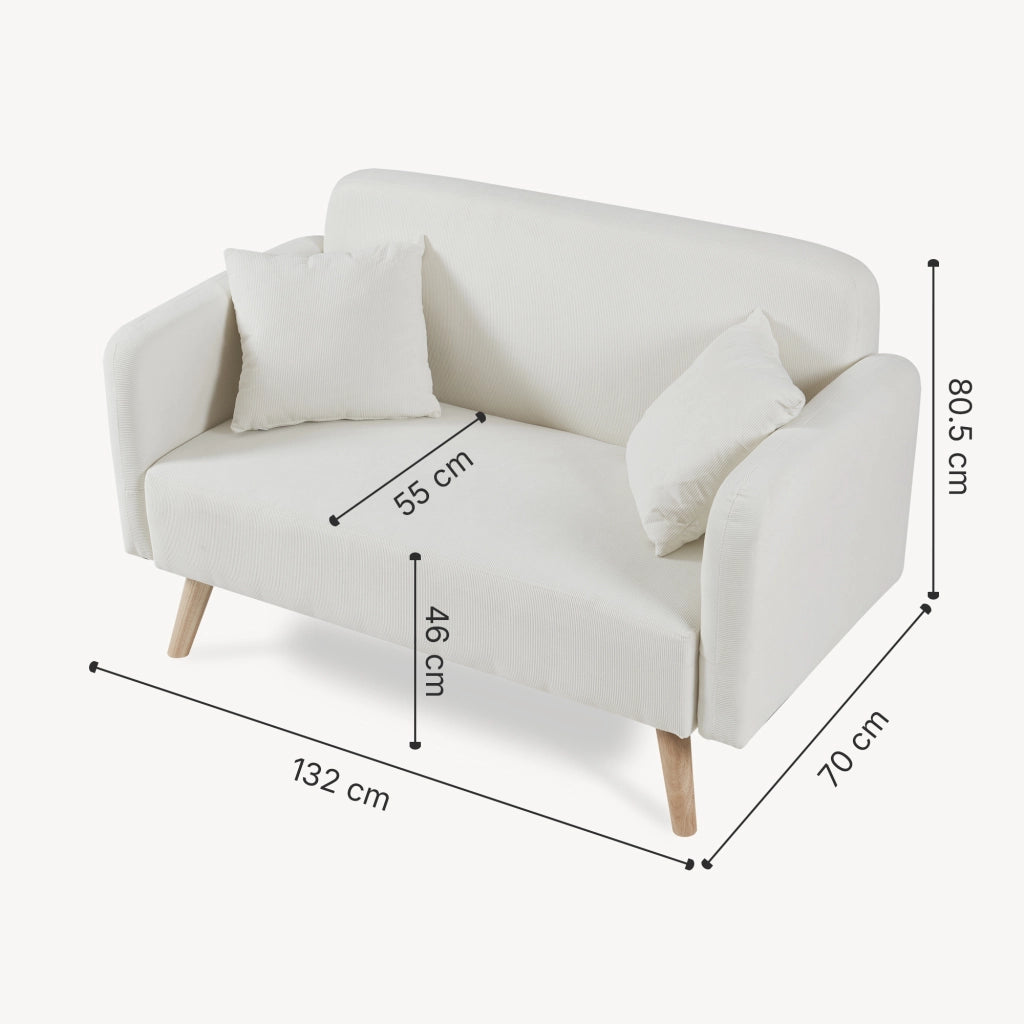 Divano Midt a 2 Posti in Velluto a Corde con Braccioli e 2 Cuscini - Beige [en.casa]