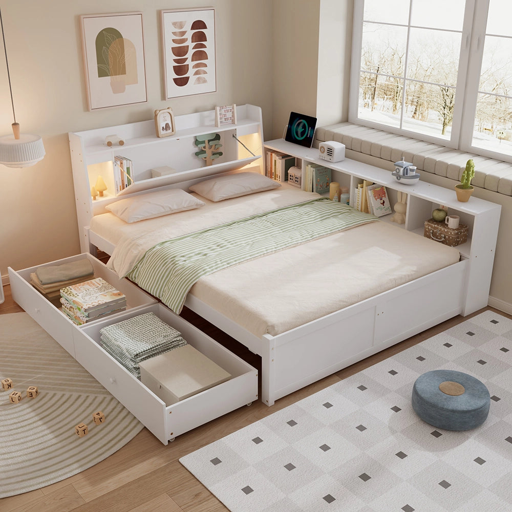 Letto matrimoniale - Xylo - 140x200 cm USB bianco