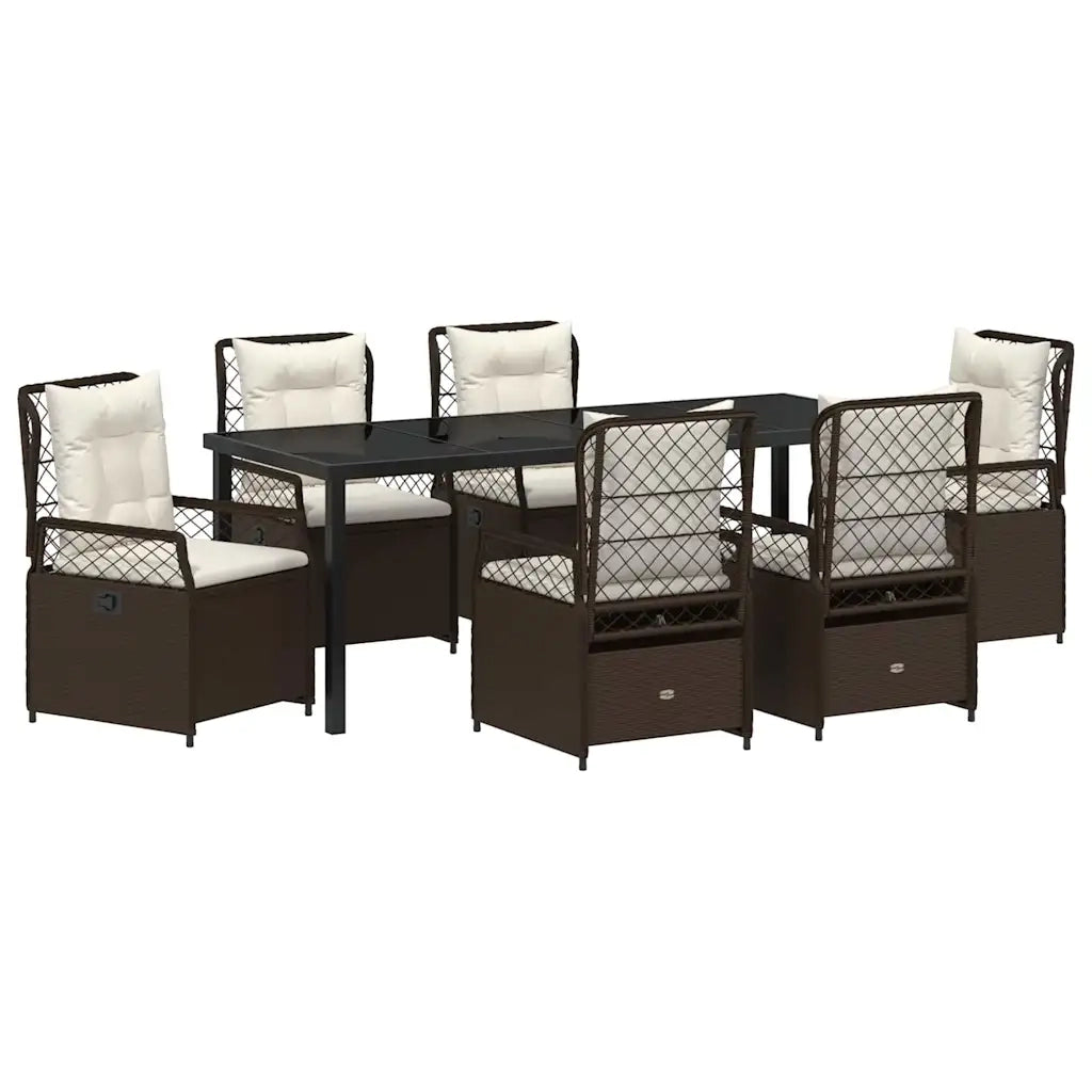 Set da Pranzo per Giardino 7 pcs Marrone polyrattan 3380993